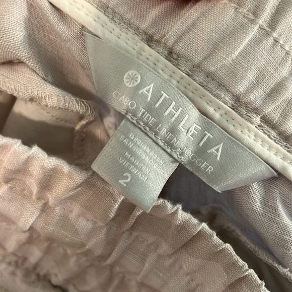 Athleta Cabo Tide Linen Joggers Neutral Camo Pants Size 2 Elastic Waist - Picture 8 of 11